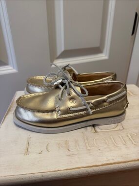 Sperry Kids Metallic Gold Moccasin Boat Shoes